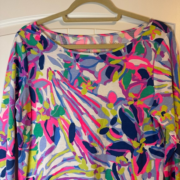 Lilly Pulitzer Marlowe Dress Havin A Blast 3/4 Sleeve Blue Pink Tropical Size M - Picture 3 of 7